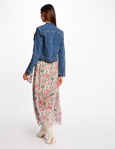 Chaqueta vaquera recta abotonada denim stone mujer