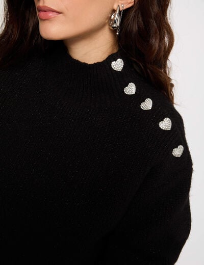 Jersey manga larga con botones negro mujer