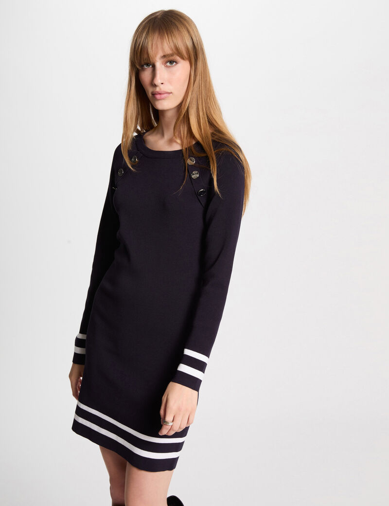 Vestido punto corto ajustado azul marino mujer