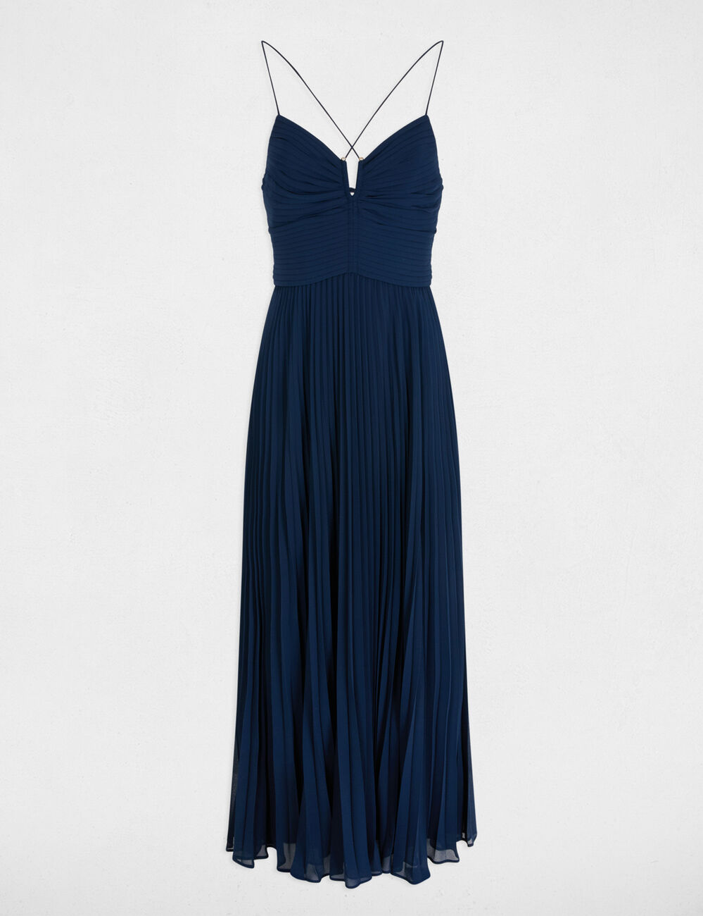 Vestido largo espalda abierta azul marino mujer