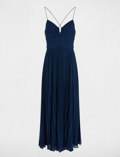 Vestido largo espalda abierta azul marino mujer