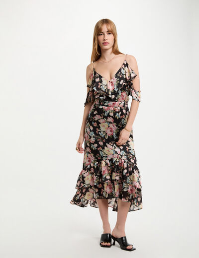 Top estampado volantes multicolor mujer