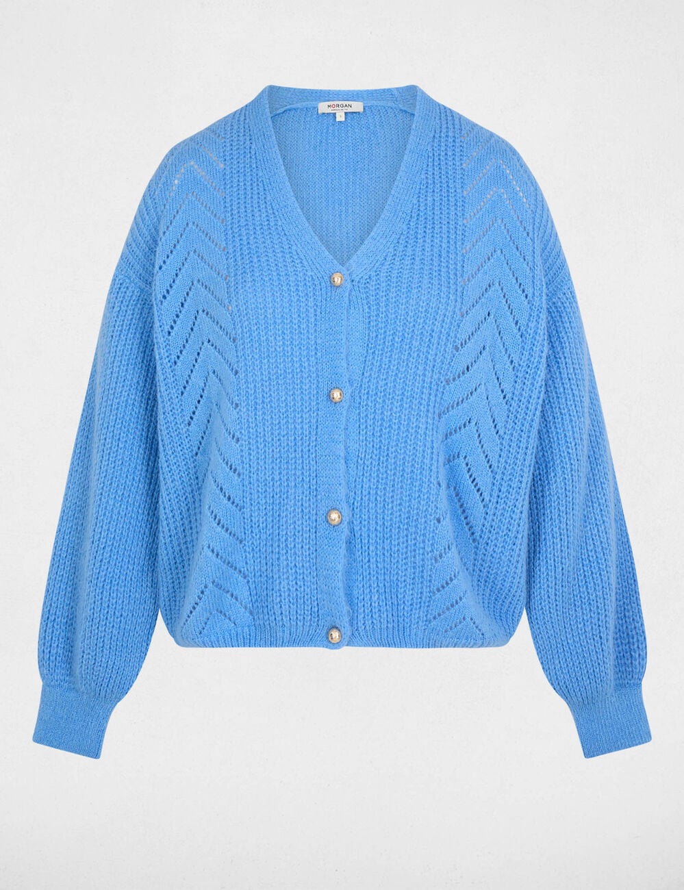 C&aacute;rdigan de cuello en V azul mujer