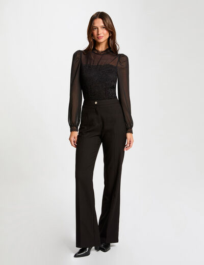 Pantalón flare con pinzas negro mujer