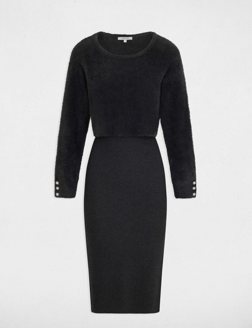 Vestido midi ajustado 2-en-1 gris oscuro mujer