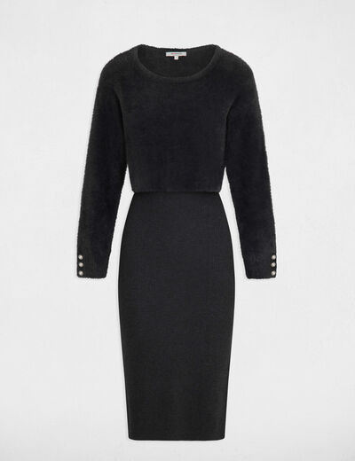 Vestido midi ajustado 2-en-1 gris oscuro mujer