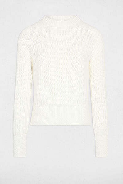 Jersey manga larga con cuello redondo crudo mujer