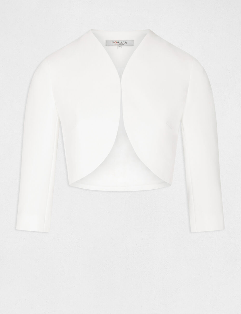 Chaqueta recta con manga 3/4 marfil mujer
