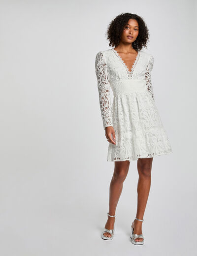 Vestido acampanado encaje blanco mujer