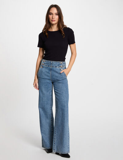 Vaquero boot-cut talle alto denim doble stone mujer
