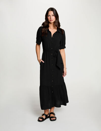 Vestido de punto con mangas abullonadas negro mujer