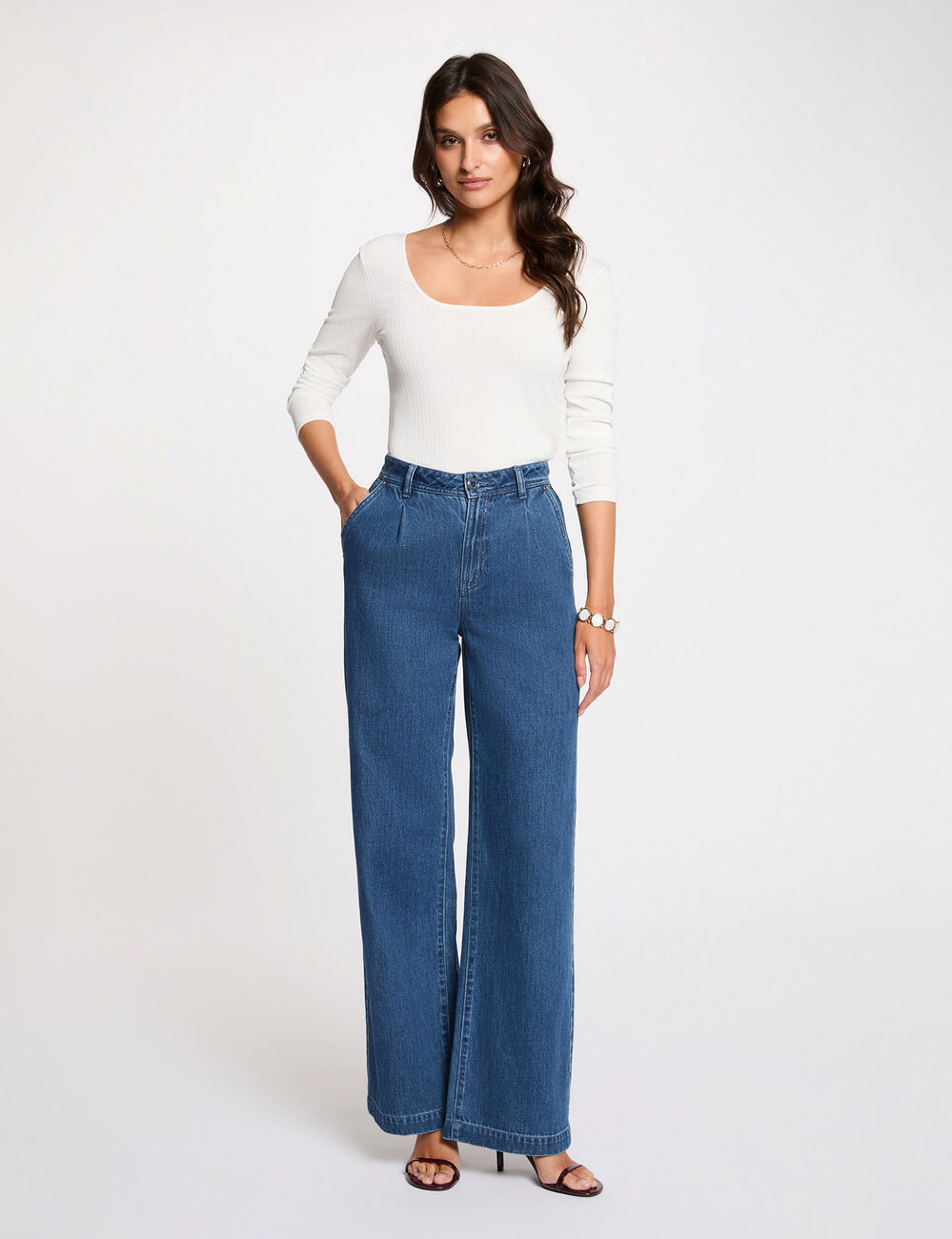 Body escotado de manga larga blanco mujer