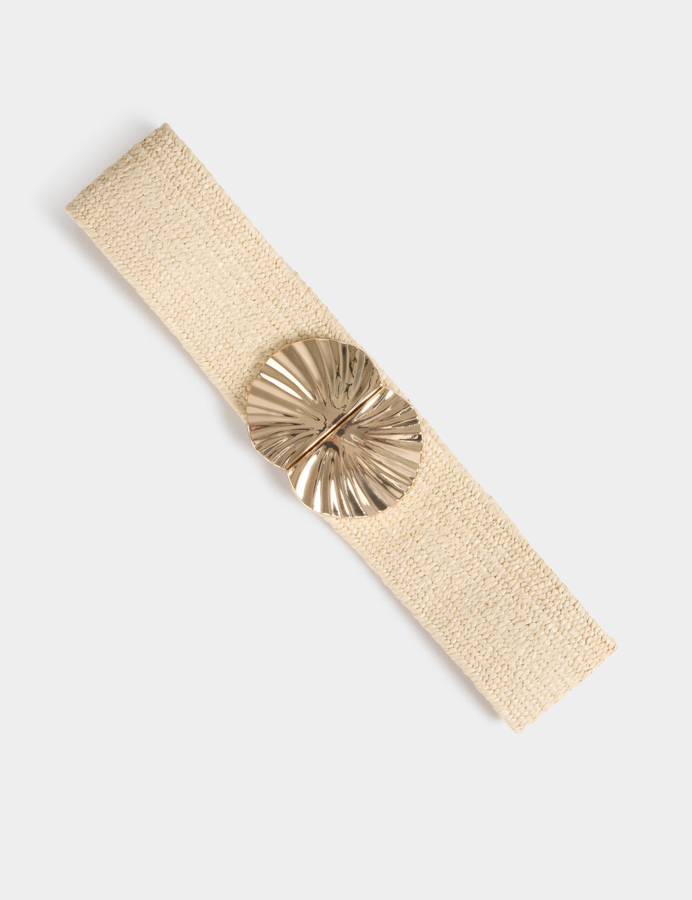 Cintur&oacute;n ancho el&aacute;stico beige mujer
