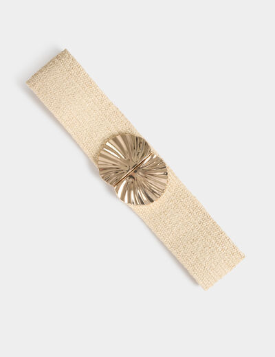 Cintur&oacute;n ancho el&aacute;stico beige mujer