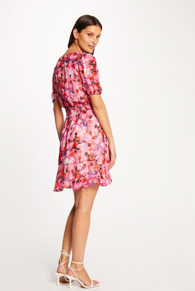 Vestido entallado escote en V estampado multico mujer