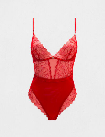 Body de encaje rojo mujer