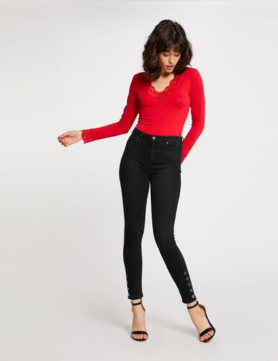 Camiseta de manga larga con encaje rojo mujer