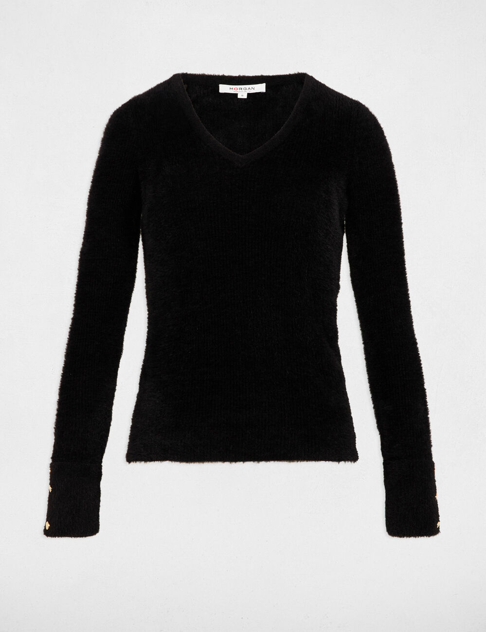 Jersey manga larga punto aterciopelado negro mujer