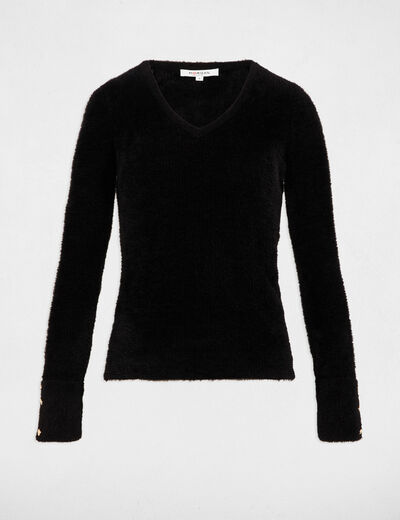 Jersey manga larga punto aterciopelado negro mujer