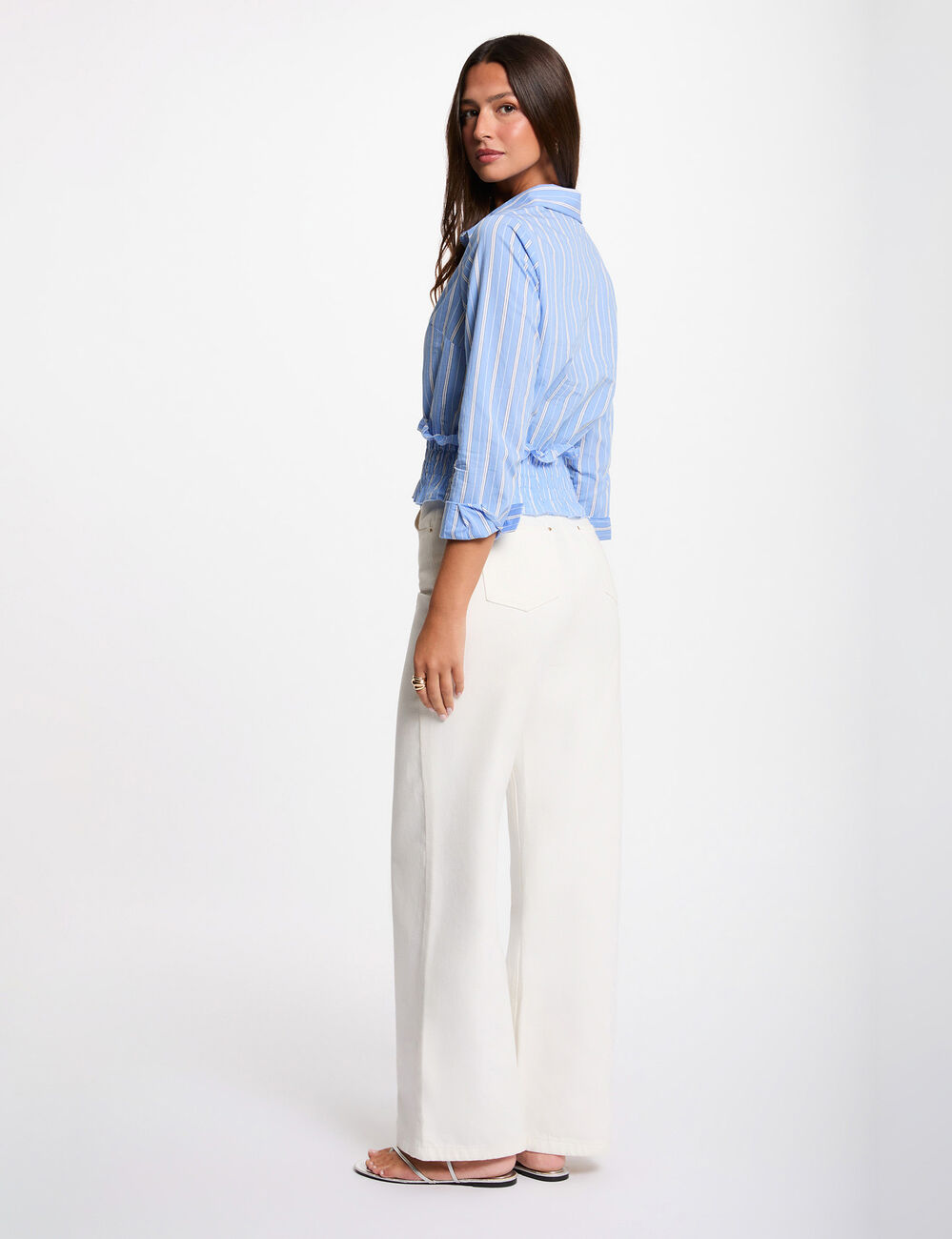 Camisa cropped de rayas azul cielo mujer