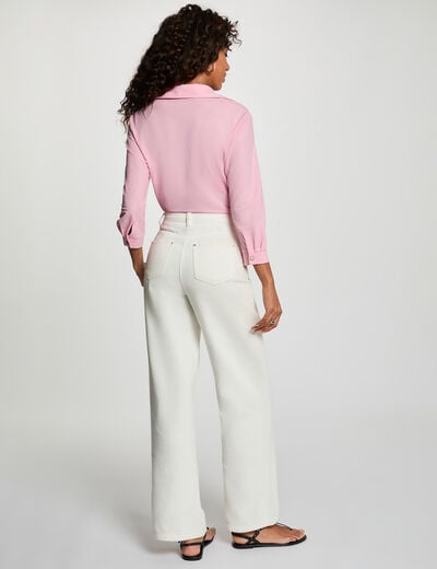 Camisa anudada con cuello abierto rosa pastel mujer
