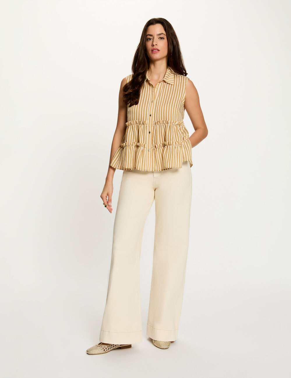 Vaquero ancho beige mujer