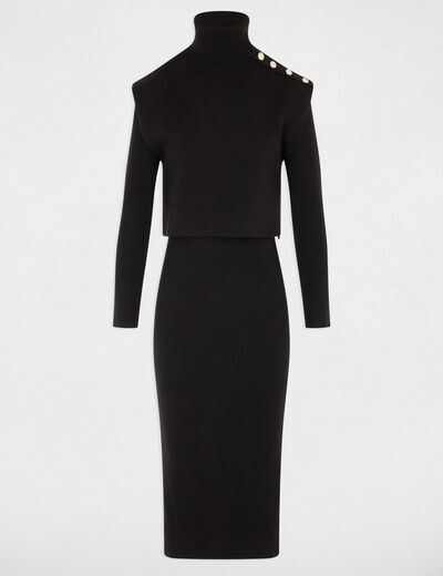Vestido de punto con cuello alto negro mujer