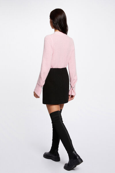 Jersey manga larga con cuello alto rosa claro mujer