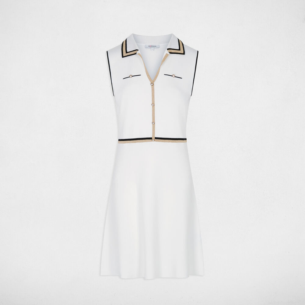Vestido de punto con cuello vuelto blanco mujer