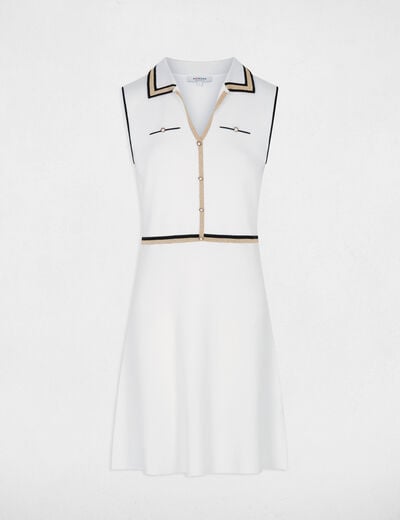 Vestido de punto con cuello vuelto blanco mujer
