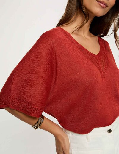 Jersey escote en V manga corta naranja oscuro mujer