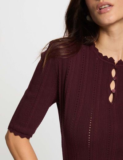 Jersey calado mangas 3/4 ciruela mujer