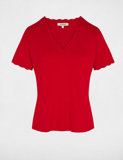 Camiseta entallada con cuello en v rojo mujer