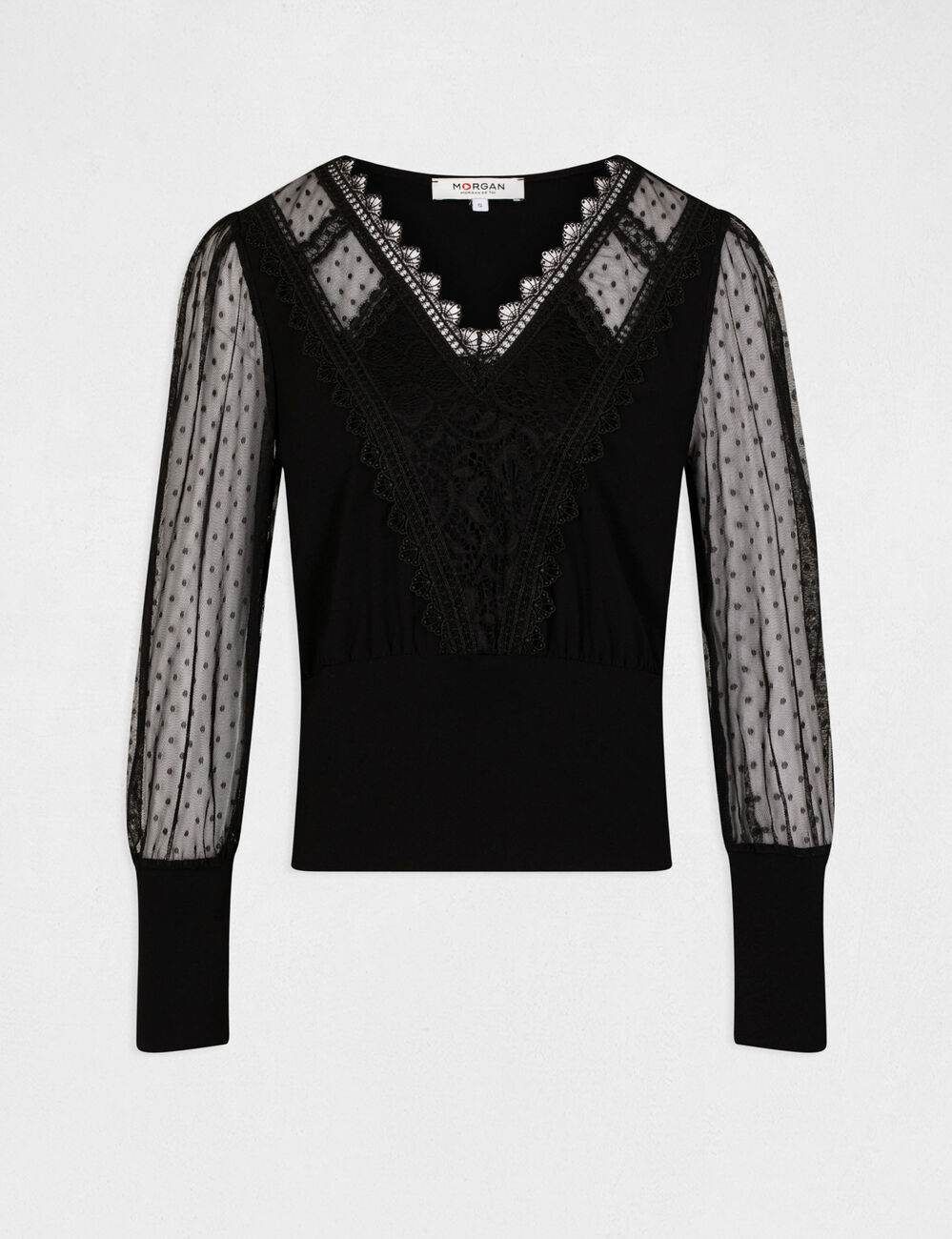 Camiseta manga larga con plumeti negro mujer