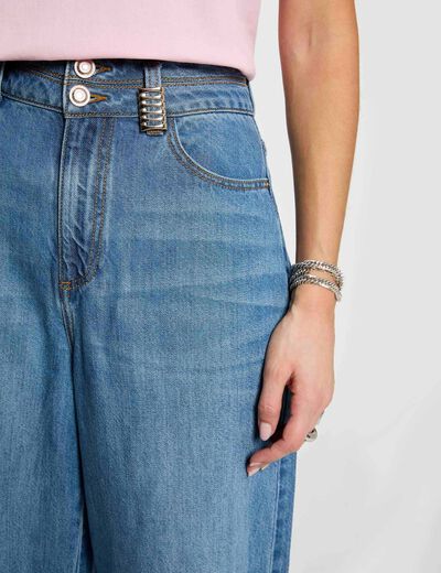 Pantal&oacute;n ancho de tiro alto denim stone mujer