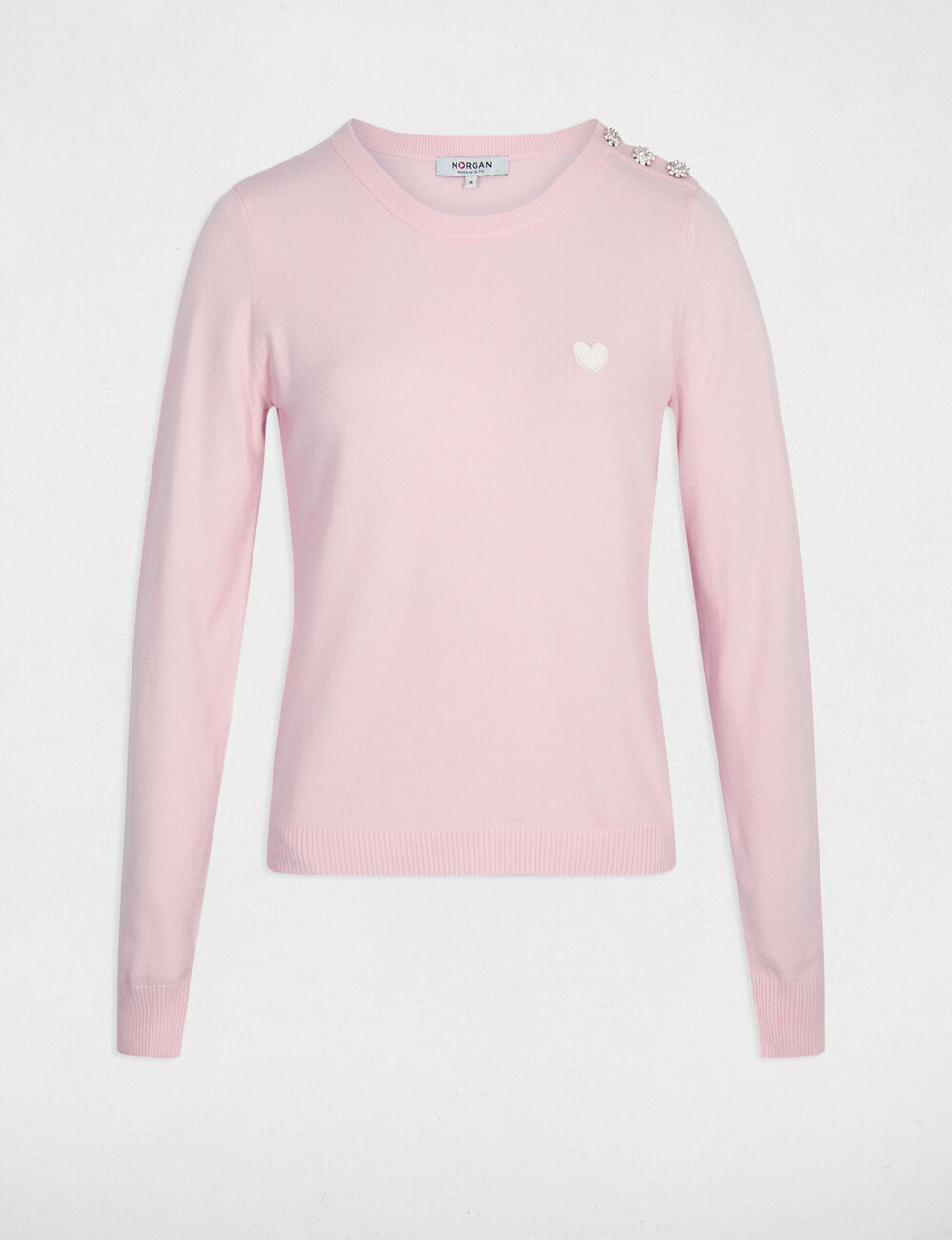 Jersey cuello redondo botones rosa claro mujer