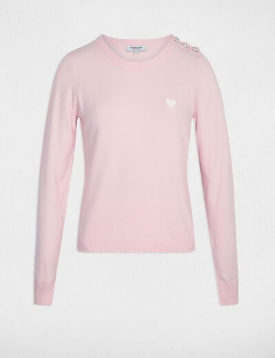 Jersey cuello redondo botones rosa claro mujer