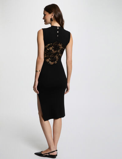Vestido punto corto ajustado negro mujer