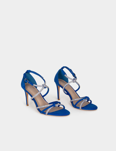 Sandalias de tacón con pulseras strass azul mujer