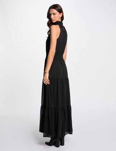 Vestido largo recto plumeti negro mujer