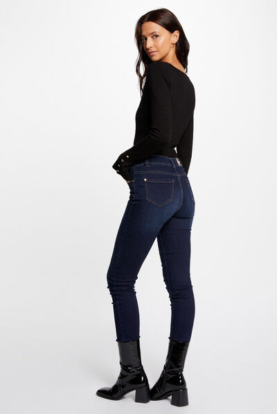 Jersey manga larga con escote en V negro mujer