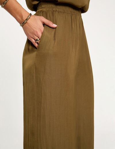 Pantal&oacute;n ancho fluido verde caqui mujer