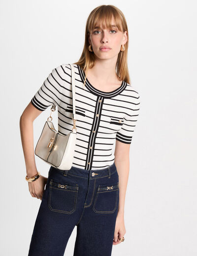 Jersey manga corta y rayas blanco mujer