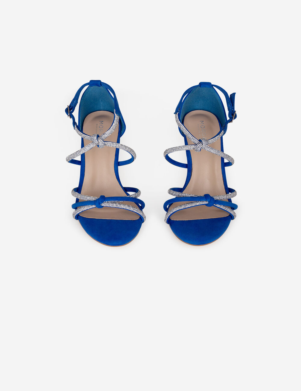 Sandalias de tacón con pulseras strass azul mujer