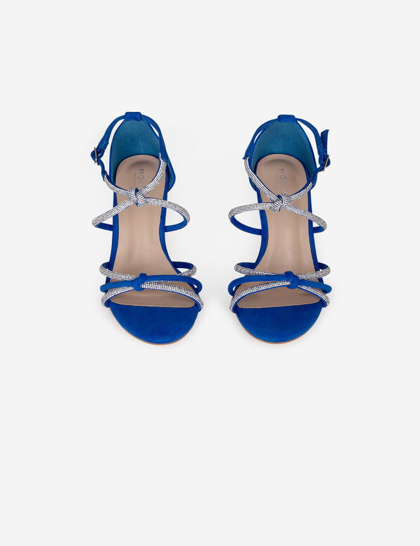 Sandalias de tacón con pulseras strass azul mujer