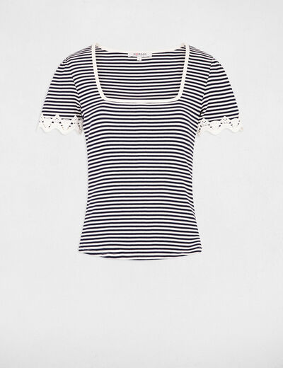 Camiseta manga corta rayas azul marino mujer