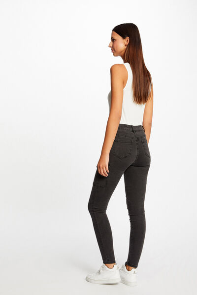 Vaquero cargo skinny con botones gris moyen mujer