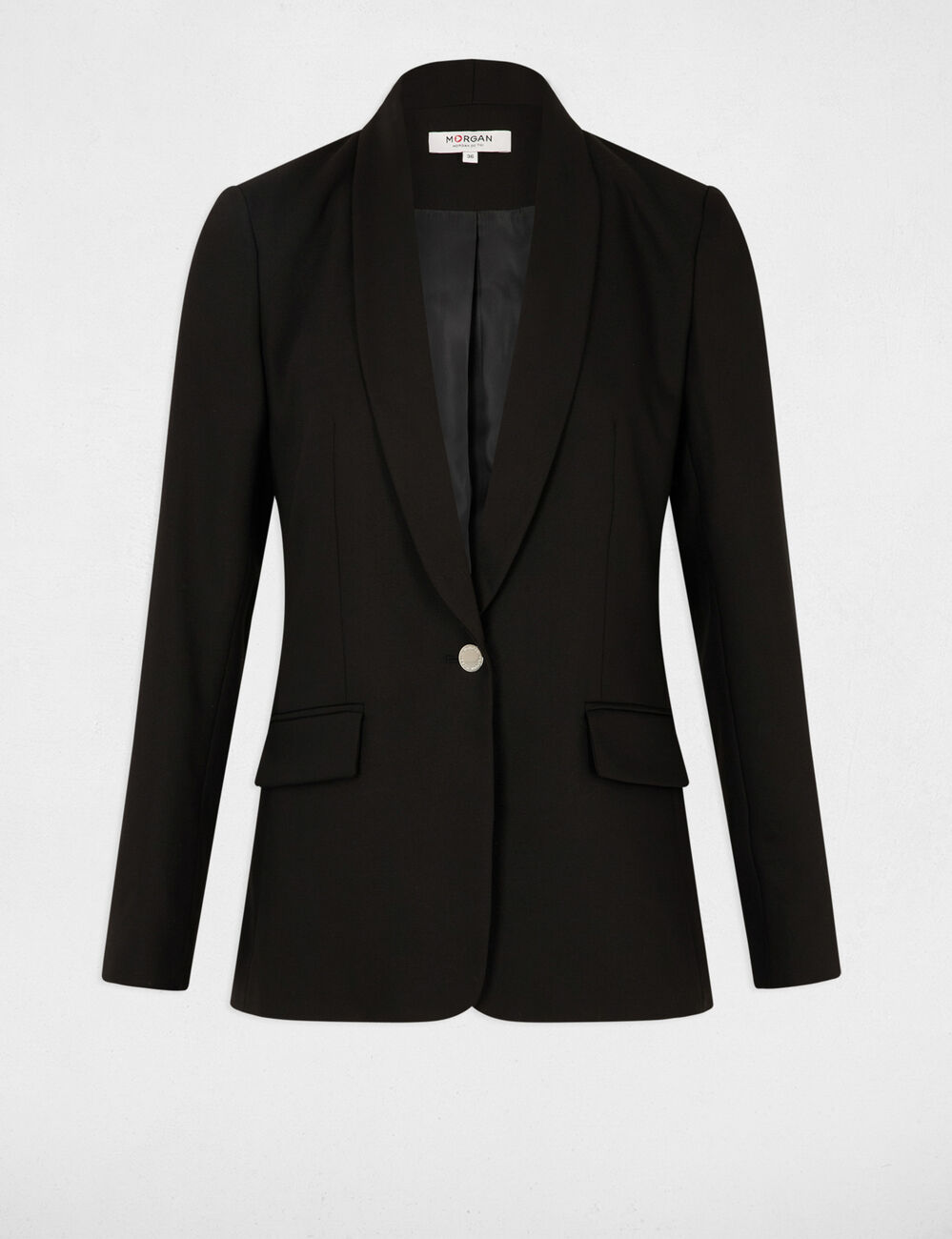Chaqueta corta cuello chal negro mujer