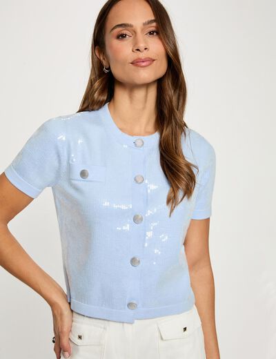 C&aacute;rdigan cuello redondo azul cielo mujer