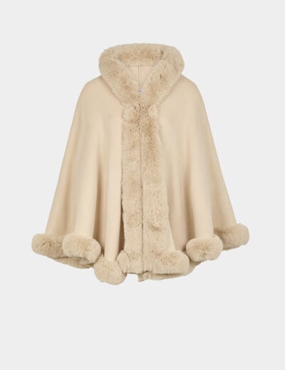 Poncho de piel sint&eacute;tica arena mujer